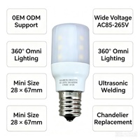Lámpara LED tipo maíz E17 sin puntos oscuros, 3W 4W, luz omnidireccional 360, AC85-265V, tamaño mini 28*67mm, bombilla LED tipo maíz para luces colgantes