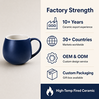 Mug en porcelaine Bulbous 430ml, finition mate bleu marine et blanc, 8 couleurs, logo personnalisable, gravure, grande capacité, design sublime, cadeau d'affaires