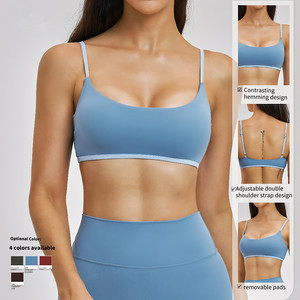 Sujetador Deportivo con Tirantes Finos en Color de Contraste y Logotipo Personalizado, Transpirable, Sexy, Escote Bajo, Top para Mujeres con Busto Grande, para Correr y Yoga - Product Image 2