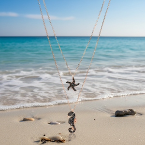 Diseño de caballito de mar, colgante de collar de estrella de mar con piedra de circón negro, joyería de plata de ley 925 hecha a mano turca al por mayor - Product Image 3