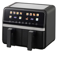 Friteuse à air carrée sans huile, four électrique domestique multifonctionnel à double tambour, four intelligent avec fenêtre visible, 6L, commande tactile