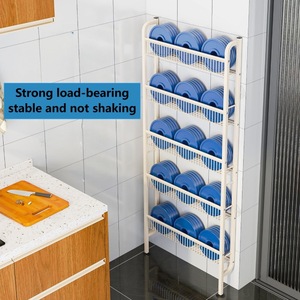 162CM a parete pavimento in piedi bagno cucina <span class=keywords><strong>dispensa</strong></span> nascosta dietro la porta di stoccaggio spezie in metallo Rack Gap ripiano con cesto - Product Image 2