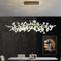 Lustre artistique en forme de feuille de Ginkgo, luminaire suspendu moderne de luxe en céramique pour villa, escalier, hall, réception d'hôtel, plafond haut