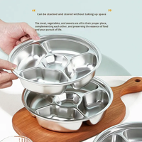 Assiette ronde en acier inoxydable à 5 compartiments, plateau de service alimentaire écologique de qualité alimentaire pour la maison et les restaurants