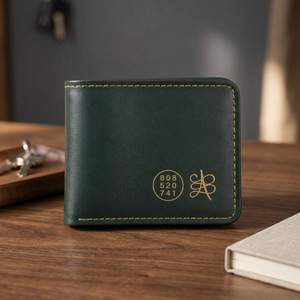 Green Genuine Leather Bifold <b>Wallet</b> Slim Card Holder RFID Blocking Coin Pocket Custom <b>Engraved</b> Gift Set for Men - Product Image 5