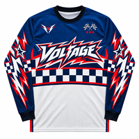 Jersey BMX MTB Grafis Vintage OEM Biru Hitam Kotak-kotak Sublimasi Cetak Logo Nama Acara Bahan Mesh untuk Sepeda Gunung dan Dirt Bike