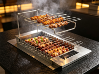 Barbecue Électrique Rotatif Automatique Sans Fumée 3400W pour Intérieur, Machine à Kebab de Table avec 16 Brochettes