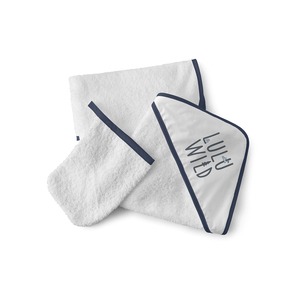 LULU WILD Navy telo da bagno per bambini con cappuccio + guanti 75x75 quadrati in mussola di cotone ricamato in stile cartone animato prodotto per la cura del bambino - Product Image 1
