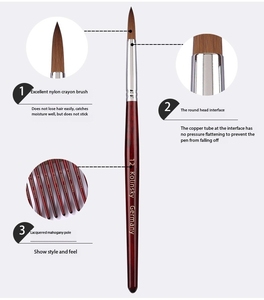 Ensemble de 9 pinceaux à ongles en poils de Kolinsky pour acrylique 2 # -20 #   Outils de manucure professionnels avec manche en bois rouge pour peinture, dessin et extension de gel - Product Image 5