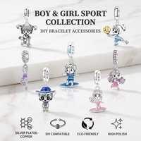Breloques en cuivre plaqué argent pour la fabrication de bracelets, motifs garçon et fille, surf, danse, sport, Ganku, vente en gros