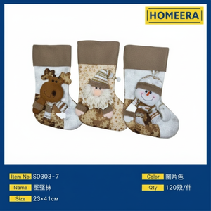 Vente en gros 120 pièces boîte de bas de Noël en polyester 23x47cm couleurs assorties chaussettes personnalisées peluche fourrure imprimé style hiver - Product Image 1