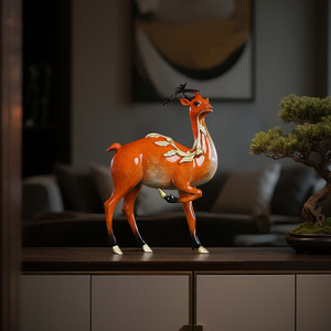 Auspicious Deer Colored Bronze Figurine Brass Home Office <b>Desk</b> Decor Traditional Design Foliage Pattern - Product Image 2