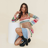 Robe pull en tricot à rayures assorties, nouvelle collection 2023, sexy, plage, bikini, smock, longue jupe, vente chaude, couvre-vêtement coloré