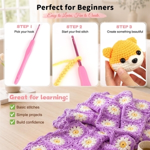 LQ260929Aeelike <b>Crochet</b> Kit for Beginners- Ideal DIY Craft Gift Women, | Starter Kits with Yarn, <b>Ergonomic</b> <b>Hooks</b> Storage Case - Product Image 2