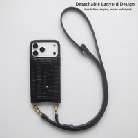 Étui de téléphone antichoc en cuir véritable noir gaufré à motif personnalisé de luxe pour 17 Pro Max