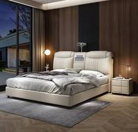 Cadre de lit intelligent rembourré à la mode Lit en cuir moderne de luxe multifonctionnel avec projection et massage pour chambre à coucher