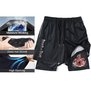 Anime Attack <span class=keywords><strong>Titan</strong></span> Black Short de gym pour hommes <span class=keywords><strong>2</strong></span>-en-1 Mesh Quick Dry Fitness Board Shorts pour l'été Bodybuilding Short Pants - Product Image 5