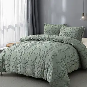 Boho Shabby Chic Comforter Geometry Embroidery 3 Pieces Soft Microfiber Comforter Bedding Set for All Seasons