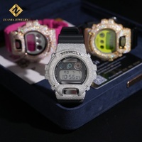 Vente flash Mode DW-6900 Style Hip Hop Bijoux sertis de diamants 925 Argent VVS1 Moissanite Cadran de montre couleur Moissanite Diamant avec GRA