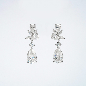 Pear Shape Moissanite <b>Stud</b> Earrings S925 <b>Silver</b> Leaf Shape Drop Earrings - Product Image 4