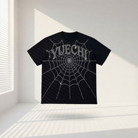 Camiseta Extra Grande de Algodón Grueso con Diseño de Telaraña de Diamantes de Imitación y Estampado Gráfico de Telaraña de Diamantes de Imitación en la Espalda Completa