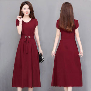 Plus Size Women's V-Neck Short Sleeve Mid Length Belted A-Line Casual Dress Daily Wear - Product Image 3