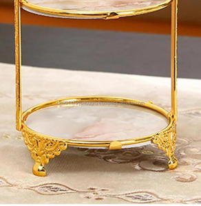 Hotel y decoración del hogar hecho a mano decorativo 2 niveles soporte de pastel de Metal con mármol blanco superior Soporte de servidor de pastel de boda - Product Image 4