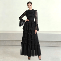 Nouvelle Arrivée 2026 – Robe Longue de Soirée de Luxe pour Femme avec Dentelle Superposée et Manches Longues Évasées, Idéale pour Mariage et Fêtes – Prise en Charge OEM/ODM