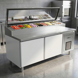 Mesa de Pizza Comercial Personalizada Directo de Fábrica, Mostrador para Ensaladas, Banco de Preparación de Alimentos para Pizzerí<span class=keywords><strong>a</strong></span> y Cocina - Product Image 1