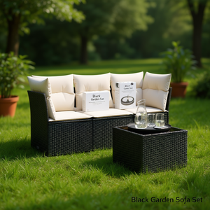 Black Garden <b>Sofa</b> Set 4 Seater <b>Rattan</b> Outdoor Furniture Weather Resistant Contemporary Design - Product Image 2