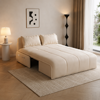 Canapé-lit intelligent moderne pliable deux places crème avec tiroir, en tissu doux, pour appartement et salon, lit double pour la maison - Vente en gros