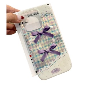 Coque de téléphone violet Bow Check pour iPhone 17 16 15 14 13 12 11 Pro <span class=keywords><strong>Max</strong></span> <span class=keywords><strong>Air</strong></span> Lace Dot étui de protection - Product Image 5