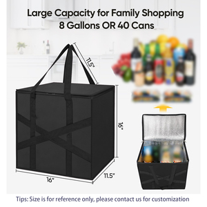 Tùy Chỉnh Không Dệt Túi Lạnh Lớn Màu Đen Thực Phẩm Tàu Sân Bay Bánh Pizza Giao Hàng Cách Điện Vai Xử Lý Gấp Không Thấm Nước Ăn Trưa Túi Lạnh - Product Image 4