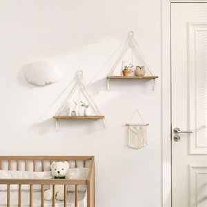 Solid Wood Bohemian <b>Wall</b> Shelf 45x41.9x14cm <b>Hanging</b> <b>Storage</b> Rack For Bedroom Living Room Entryway Decoration - Product Image 4