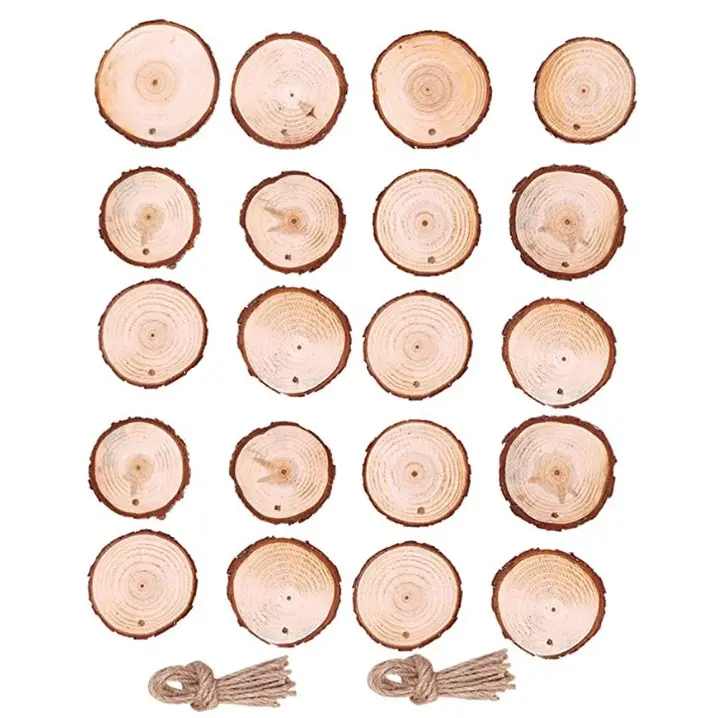 Unfinished Wood Circles Christmas Ornaments DIY Natural Round Wooden Shapes Craft Wood Blank Pieces Slices Centerpieces 20PCS