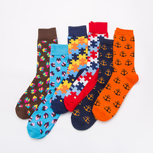 WOWEI Chaussettes en coton à mi-mollet colorées à la mode Chaussettes heureuses Chaussettes <span class=keywords><strong>de</strong></span> couple décontractées sans confitures Tube d'équipage <span class=keywords><strong>pour</strong></span> hommes - Product Image 3