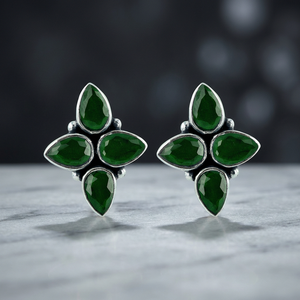 IndianMores 925 <b>Sterling</b> <b>Silver</b> Blue Rhodium Plated Four Stone Pear Cut Cubic Zirconia Floral Cluster Stud <b>Earrings</b> for <b>Women</b> - Product Image 1