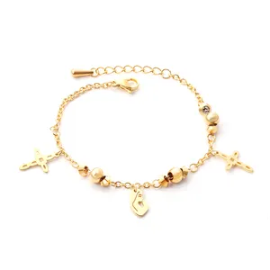 Hotsale UK America Style Gold Plated Stainless Steel Charm Bead Chain Bracelet Women Bracelet