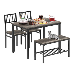 Modern Design Kitchen 4-Piece Metal <strong>Dining</strong> <strong>Table</strong> and Chairs Set <strong>with</strong> 2 Chairs and <strong>Benches</strong> - Product Image 1