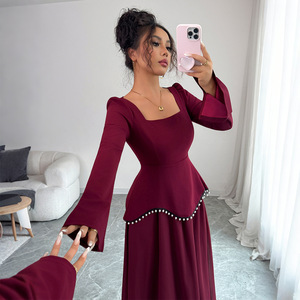 <span class=keywords><strong>Elegante</strong></span> <span class=keywords><strong>Abito</strong></span> <span class=keywords><strong>Lungo</strong></span> Semplice a Maniche Lunghe di Alta Gamma, Abbigliamento Femminile Autunno Inverno 2025 in Chiffon con Scollo Quadrato - Product Image 4