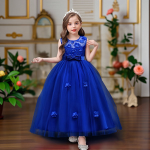 Vestido de niña de las flores, de tul rojo, estilo de gala, con apliques florales, cuello redondo, sin mangas, para bodas, fiestas y actuaciones. - Product Image 2