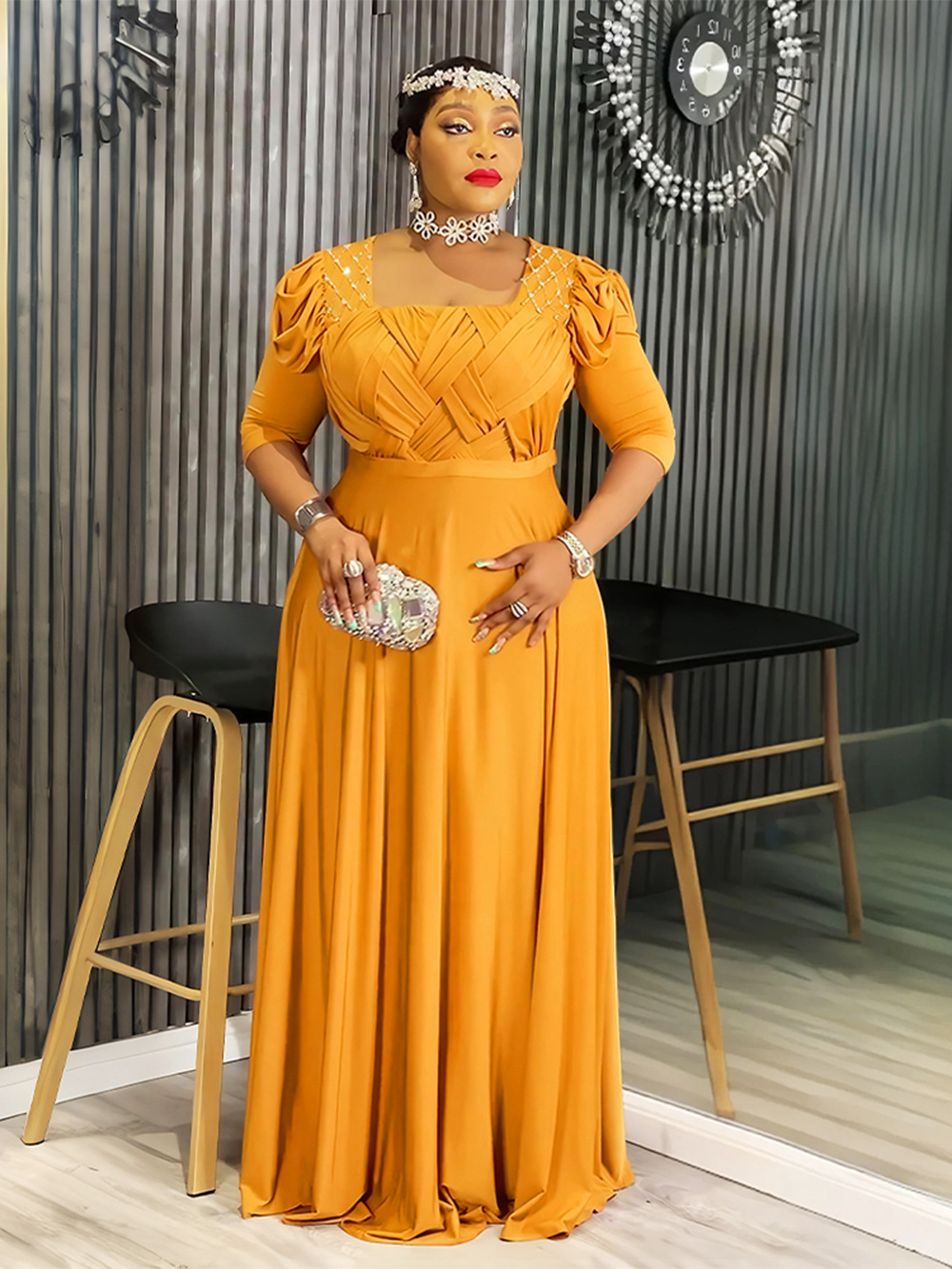 plus size church dresses Brown Work A-Line Long Sleeve Midi Dress Contact Verified Suppliers! TQWQT Women's Plus Size Floral