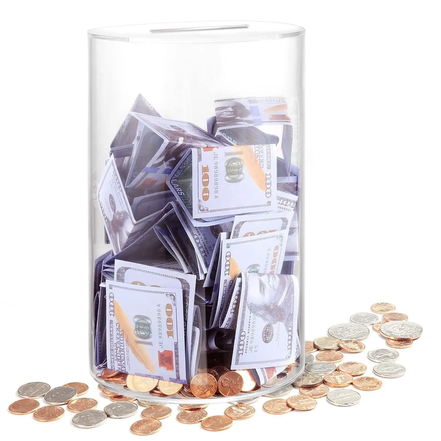 Round Acrylic Donation Charity Boxes Clear Coin Cylinder Acrylic piggy banks money boxes for money