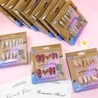 Faux ongles portables en ABS faits à la main, avec colle gelée, motif dessin animé 3D Kuromi, taille S, ajustement universel, autocollants pour faux ongles