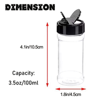 Ensemble de bouteilles à épices en plastique de 100 ml, récipients à épices réutilisables, pots à assaisonnements avec bouchon noir pour épices et herbes