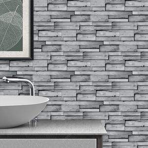 ไม้วอลเปเปอร์ลายไม้สีเทาอ่อน, กระเบื้องผนังกันน้ำมันกันน้ำสำหรับห้องครัวอุปกรณ์เสริมกระเบื้องห้องน้ำกันน้ำมันกระเด็น - Product Image 1