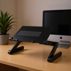 Bureau d'ordinateur portable pliable en aluminium avec hauteur réglable et plateau pour souris, pour utilisation au bureau ou au lit, plaque perforée noire de 420 mm - Product Image 5