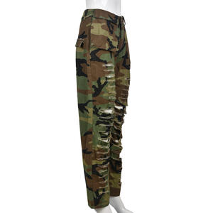 2022 New Fall Women's Stretchy Waistband Convergent Trousers Hollow Out Street Wear Skinny <strong>Army</strong> Green <strong>Pants</strong> - Product Image 3
