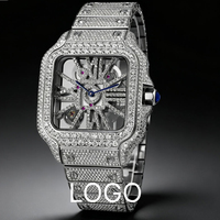 Montre automatique squelette AAA entièrement sertie de moissanite VVS en acier inoxydable, style Carter Santo, modifiée pour le marché secondaire, montre homme Hip Hop