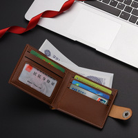 Dompet Retro gaya pendek Pria, simpel, kapasitas besar, desain tipis, banyak slot kartu, lipat ganda dengan penutup tombol.